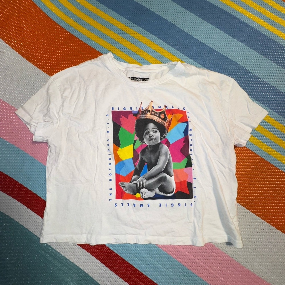 The Notorious B.I.G Multi Color White Croptop T-shirt Women's Size Medium
